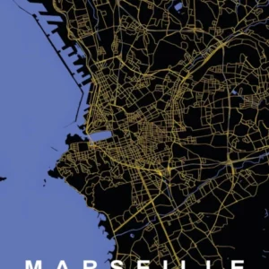 Marseille France City Map Black and Gold