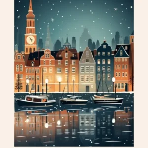Winter Night Travel Poster Copenhagen Denmark 4