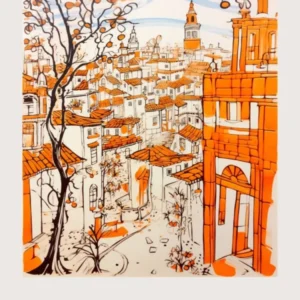 Barcelona Spain Orange Drawing Poster