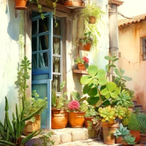 Potted Plants Mediterranean Painting