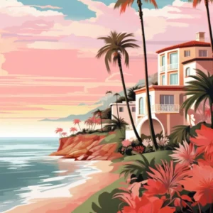 An Illustration In Pink Tones Of Palm Beach Australia 2