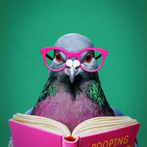 Pooping on People Funny Pigeon with Book Bathroom Wall Art in Pink & Green with Bathroom Humor for Maximalist Decor, Hilarious Bird with Book Wall Art Funny Bathroom Print for Guest Bathrooms and Dopamine Decor