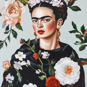 Frida Kahlo Boho Blumen, Selbstportrait Malerei