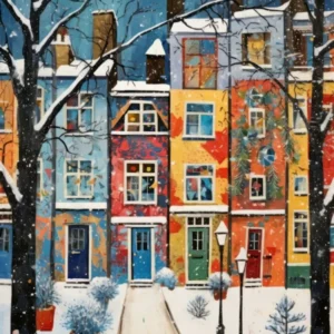 Cat In The Streets Of Matisse Style London With Snow