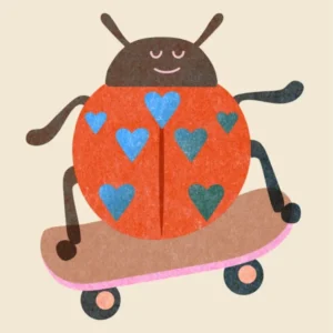 Red Ladybug On Skateboard Fun Animals for Nursery