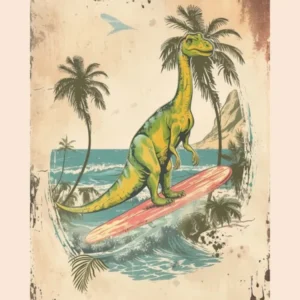 Vintage Apatosaurus Dinosaur On A Surf Board 2 Poster