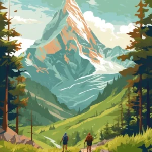 Eiger Trail Switzerland 1 Vintage Travel Illustration
