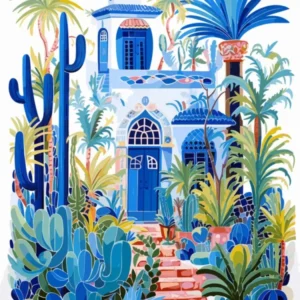Jardin Majorelle Morocco Modern Blue Illustration 7