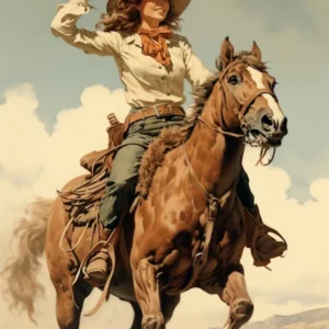 Cowgirl On Horse Vintage Poster 2