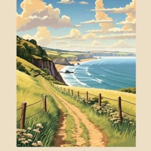 South West Coast Path England 2 Vintage Hiking Travel Poster