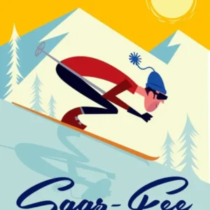 Saas Fee Ski Poster Yellow & Mint