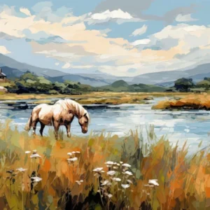 Horses Painting In Lake District, England, Landscape 1