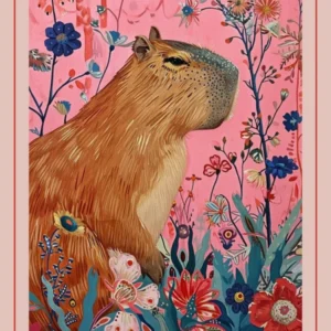 Floral Animal Painting Capybara 1 Poster