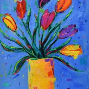 Tulips In A Yellow Vase Living Room Art print