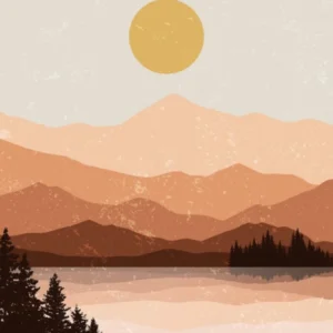 Landscape Mountains Sun Lake Pine Trees