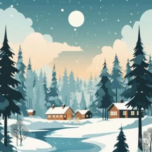 Winter Travel Night Illustration Rovaniemi Finland