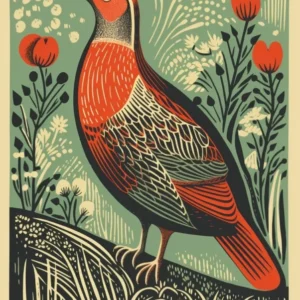 Vintage Bird Linocut Partridge 2