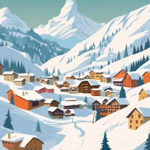 Retro Winter Illustration Zermatt Switzerland