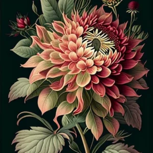Dahlia 2 Floral Botanical Vintage Poster Flower