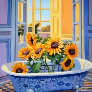 A Bathtube Full Of Sunflower In A Bathroom 2