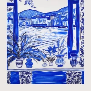 Lake Como Italy Blue Drawing Poster