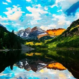 Maroon Bells And Lake At Sunrise, Colorado, Usa