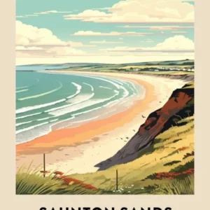 Devon Vintage Travel Poster Saunton Sands