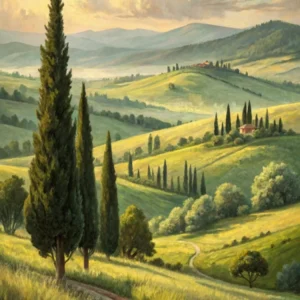 Oil Painting Style Rolling Green Meadows