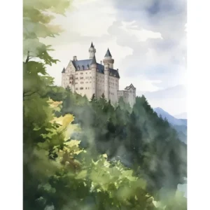 Neuschwanstein Castle 4 Watercolour Travel Poster