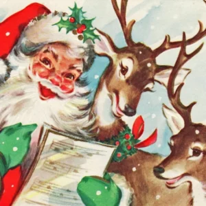 Happy Santa Claus Singing With Deer