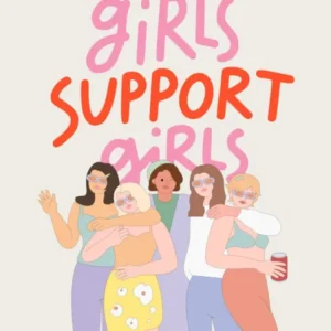 Girls Support Girls Wall Art | Girls Girls Girls Print | Feminist Wall Art | Feminism Decor | Colorful Maximalist Girly Preppy Trendy Cute