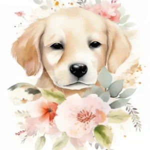 Floral Baby Puppy Dog Watercolour 3