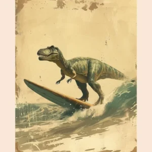 Vintage Giganotosaurus Dinosaur On A Surf Board 3 Poster