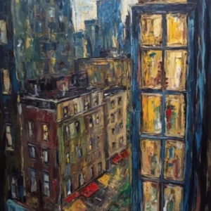 Window View Of New York In The Style Of Expressionism 1