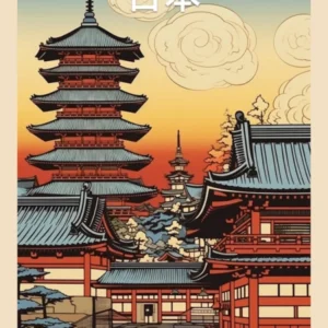 Asakusa Shrine, Japan Vintage Travel Art 1 Poster