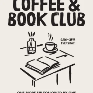 Coffee Club Print | Book Club Print | Coffee Lover’s Print | Reader’s Art | Gift for Readers | Coffee + Book Club | Neutral Earth Tone Wall Art | Kitchen Apartment Dorm Living Room