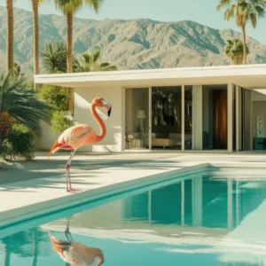 Palm Springs Flamingo Foto, Mid Century Kalifornien Sommer print