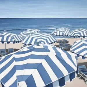 Striped Blue And White Beach Umbrellas In Italy
