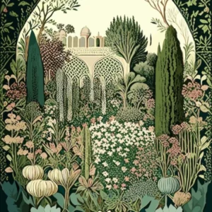 Garden of Alhambra Spain Vintage Botanical