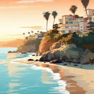 Laguna Beach California Mediterranean Style Illustration 3