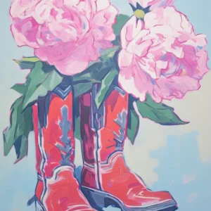A Painting Of Cowboy Boots With Pink Flowers, Fauvist Style, Still Life 8