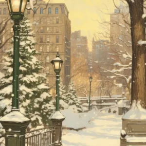 Vintage Winter Illustration New York City Usa 1