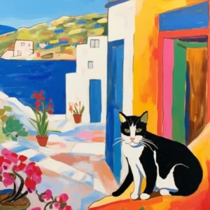 Painting Of A Cat In Crete Greece 4