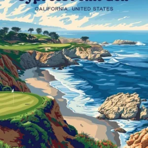 Cypress Point Golf Club Digital Travel Illustration