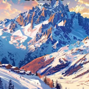 Les Arcs France Snow Mountain Travel Illustration