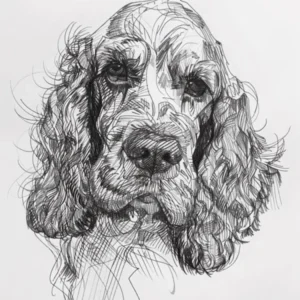 English Cocker Spaniel Dog Line Sketch 2