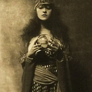 The Crystal Ball - Remastered Vintage Art Deco Old Photograph - 1920-30s Gazing at Crystal Ball with Crown, Gypsy Witch Bohemian Fortune Teller Pyschic Goddess