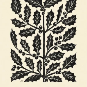Rustic December Birth Flower Holly Black Cream