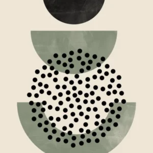Boho Sage Green, Black and Beige Mid-Century Modern Art, Abstract Line 1