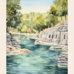 Swimming In Krka Lakes National Park Croatia Watercolour Poster